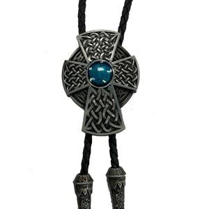 Top Notch Accessories Braided Cross with Turquoise Stone Oval Bolo Tie